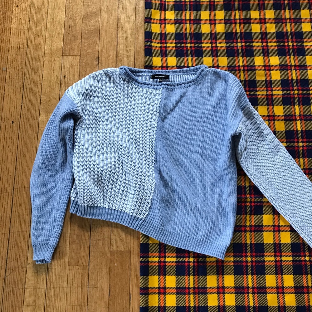 525 America Asymmetrical Blue Cable Knit Sweater